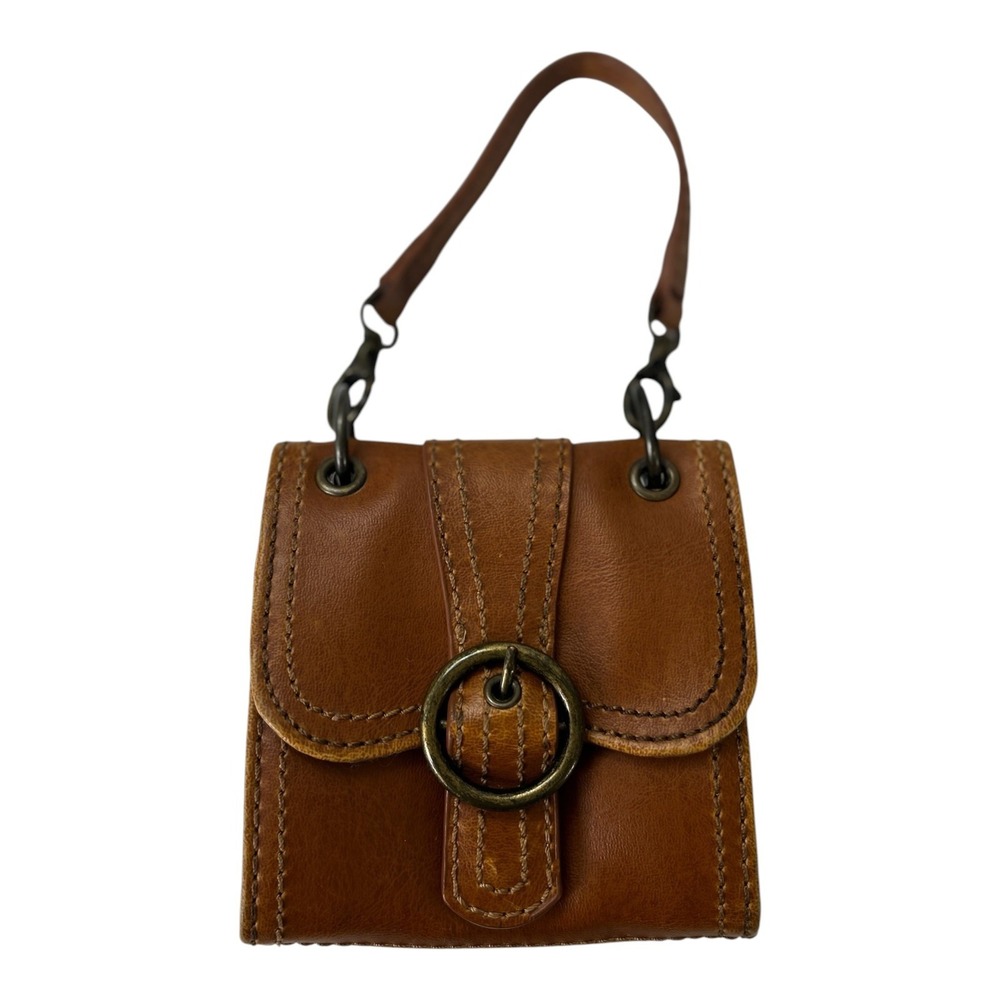 Vintage Mango MNG Mini Kiss Lock Flap Wallet Pouch Bag Cognac Brown